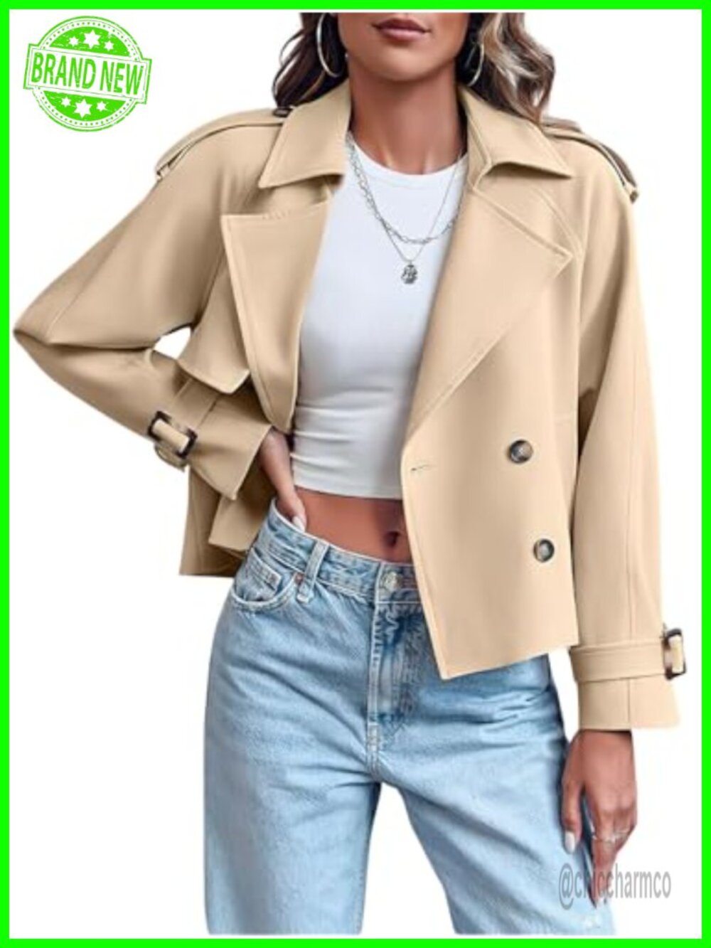 Double Breasted Short Trench Coat with Pockets